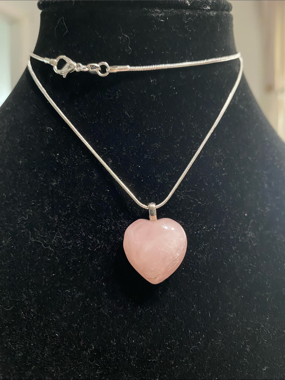 Sterling Silver Rose Quartz Heart Pendant Necklace